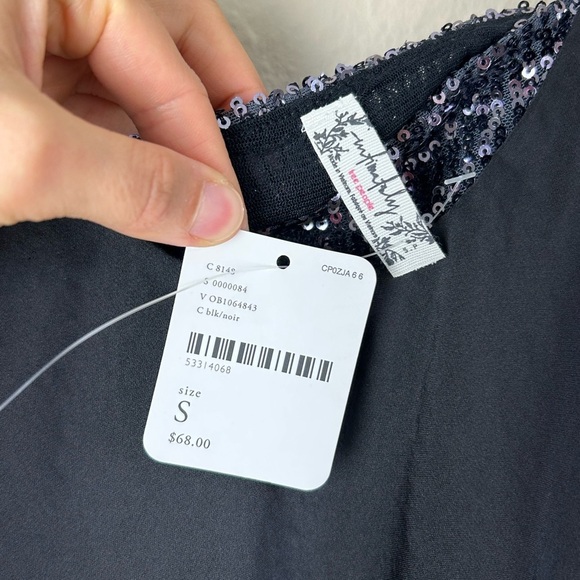 Free People Turn It On Beaded Sparkly Cami Top Black - Picture 5 of 5